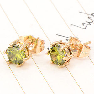 Gold Filled Round Light Green Crystal UNISEX Studs